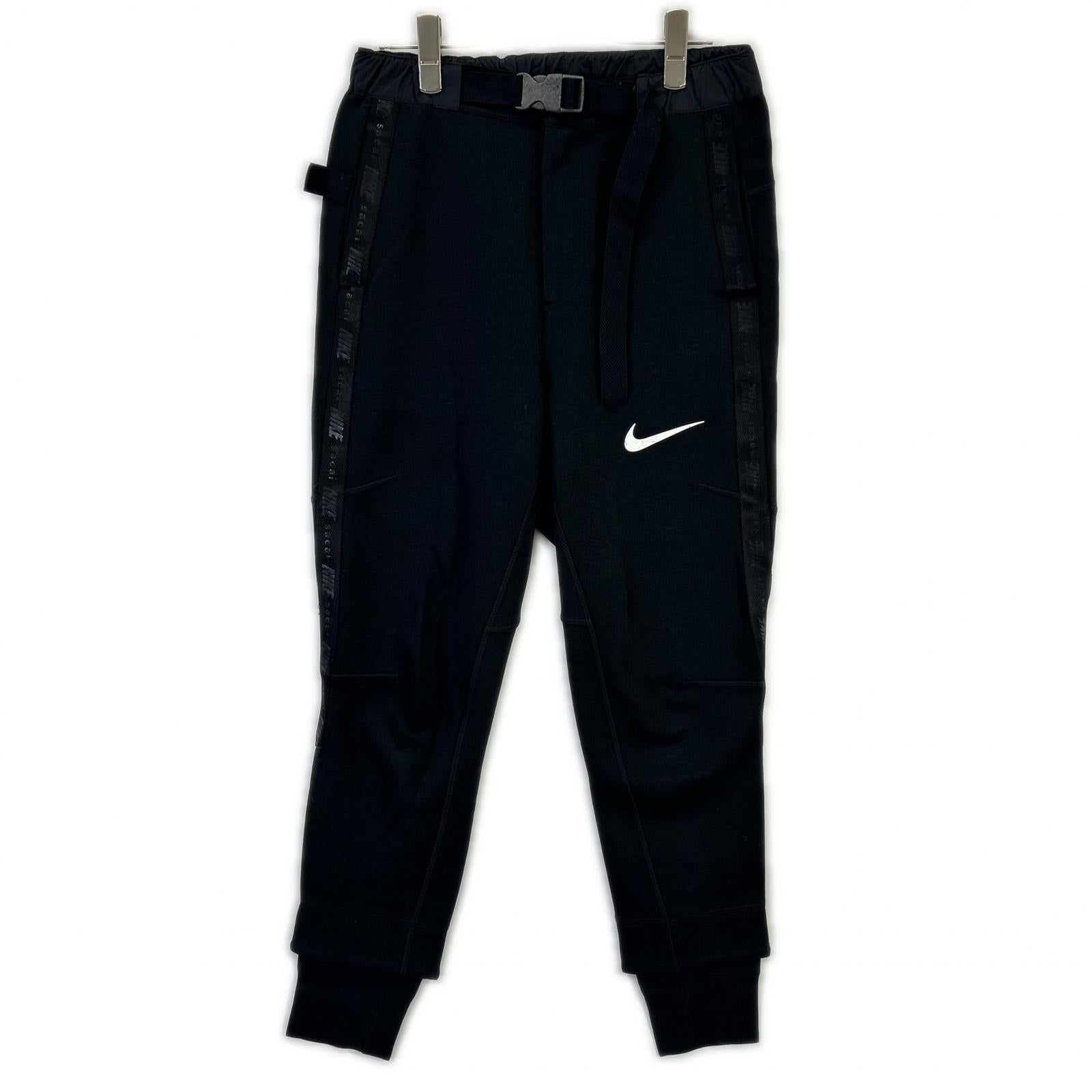 NIKE 耐克 ×sacai CZ4698-010 黑色 棉混纺 侧边徽标织带 腰带款 科技摇粒绒 休闲运动裤 下装