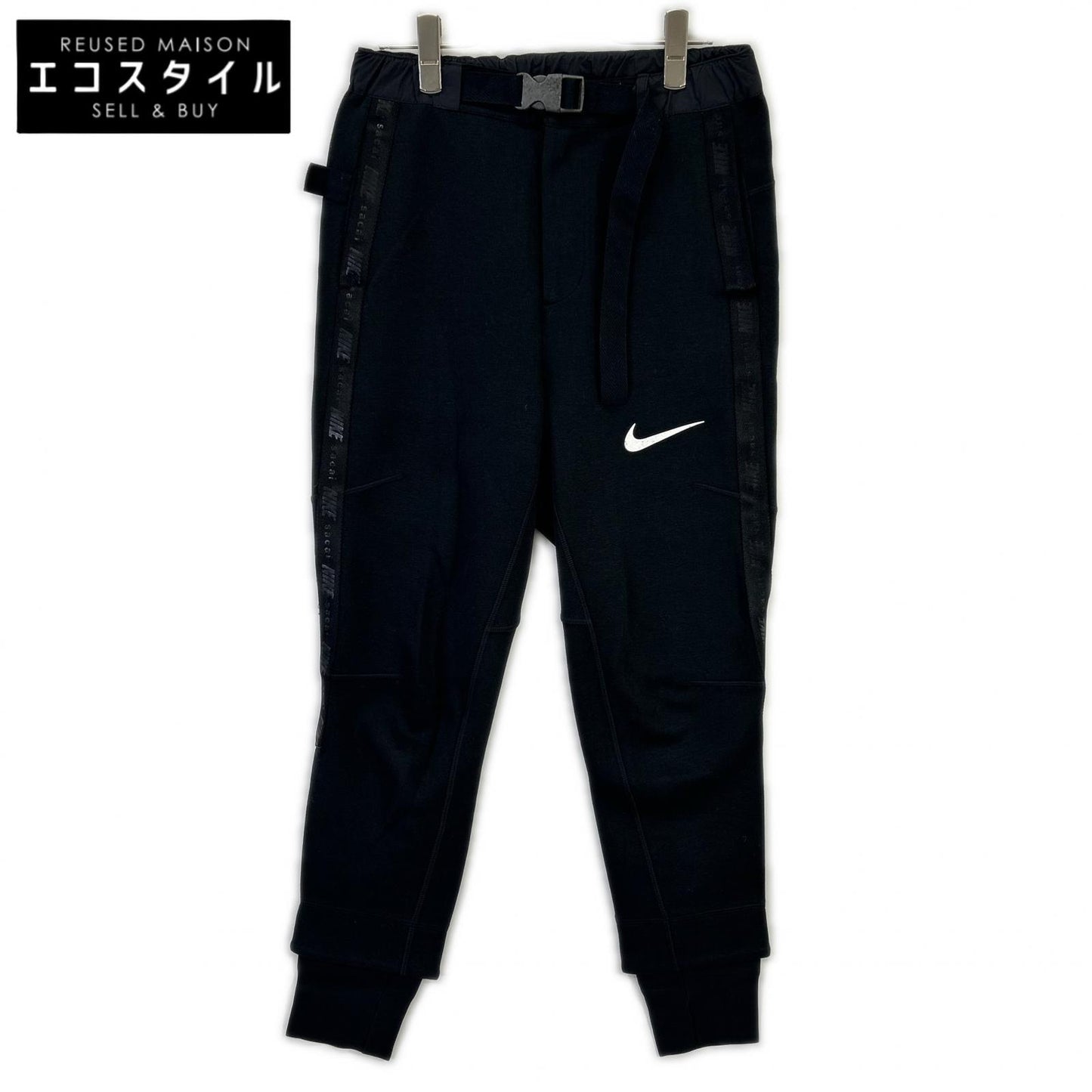 NIKE 耐克 ×sacai CZ4698-010 黑色 棉混纺 侧边徽标织带 腰带款 科技摇粒绒 休闲运动裤 下装
