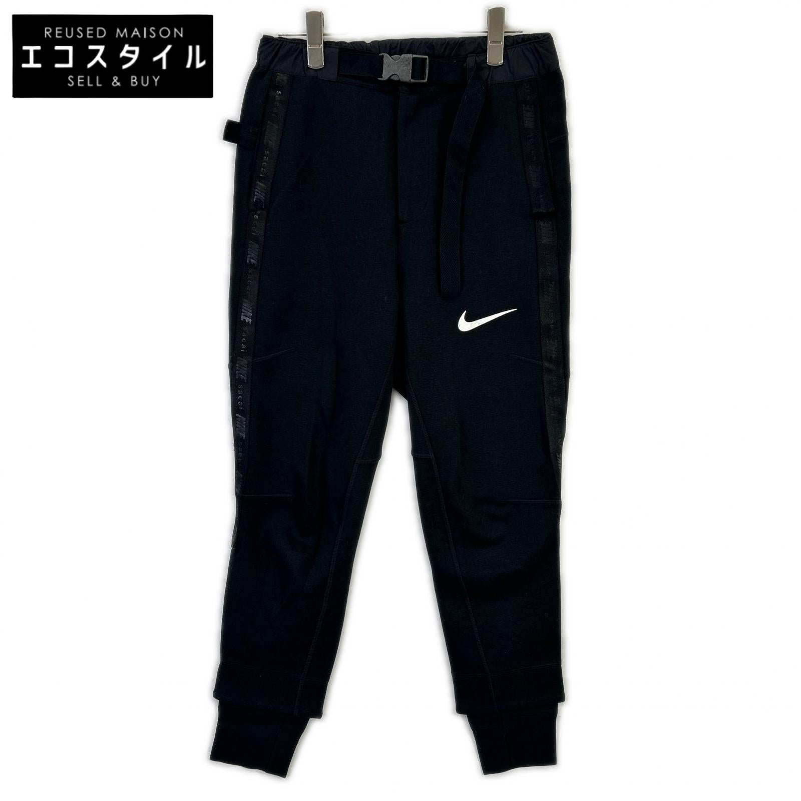 NIKE 耐克 ×sacai CZ4698-010 黑色 棉混纺 侧边徽标织带 腰带款 科技摇粒绒 休闲运动裤 下装