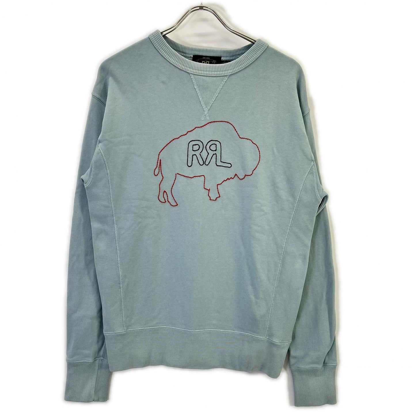 RRL ダブルアールエル 782858269001 ブルー ガーメントダイフェード バイソンロゴ刺繍 DOUBLE V SWEAT SHIRT/スウェットプルオーバー トップス