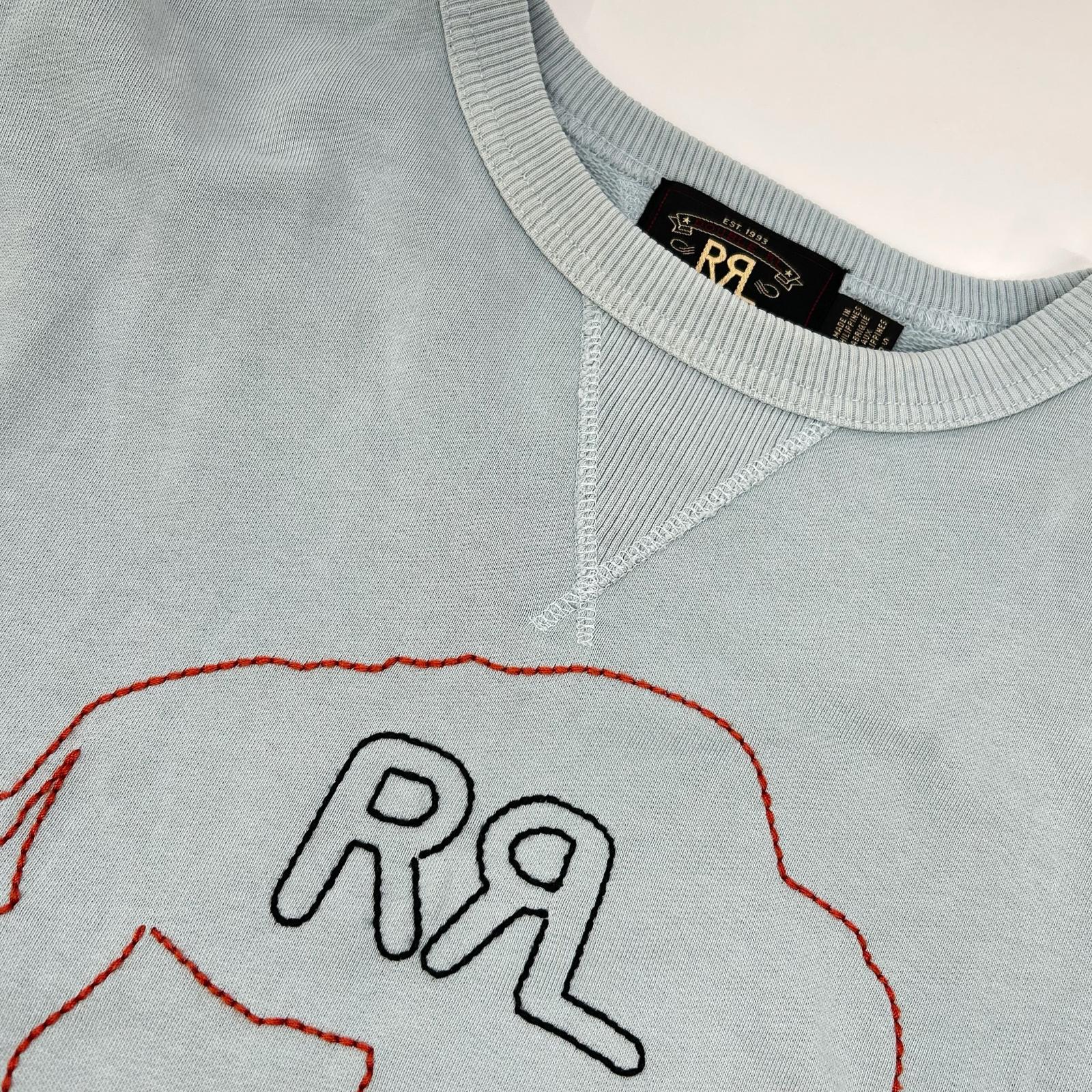 RRL 双R标 782858269001 蓝色 成衣染色褪色 野牛徽标刺绣 DOUBLE V 卫衣/套头衫 上衣