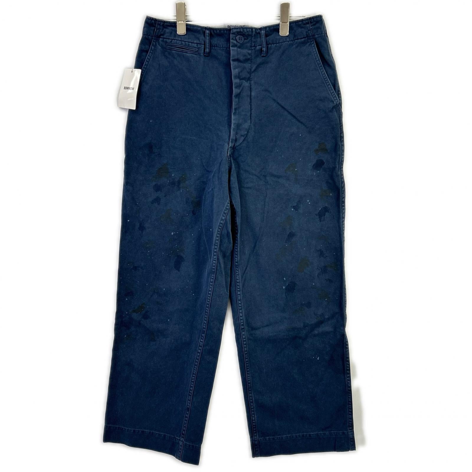 BOWWOW 巴奥乌 24AW BW242-WTD 复古做旧海军蓝 泼漆工艺军式斜纹工装裤/WORK TROUSERS DUSTY 下装