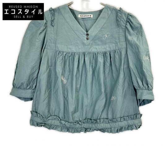 23SS abs1258 Blue Cotton-Silk Embroidered Blouse Top 36 Women's