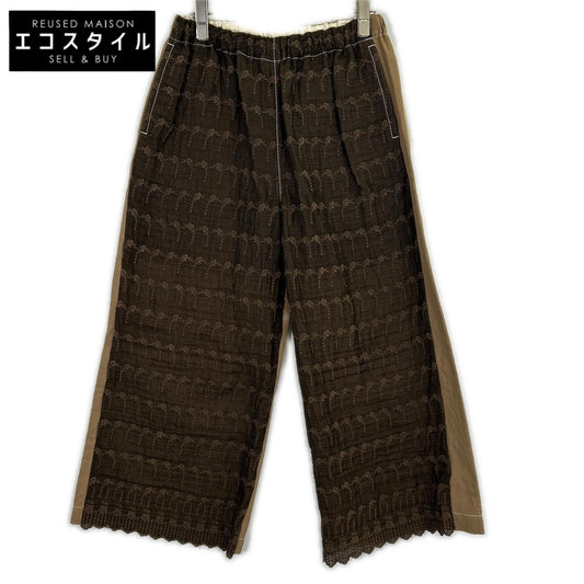 TC-P007 Brown x Beige Flower Lace Docking Wide Pants Bottoms Not specified Ladies
