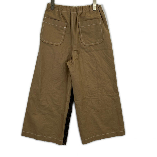 TC-P007 Brown x Beige Flower Lace Docking Wide Pants Bottoms Not specified Ladies