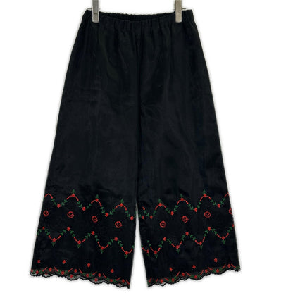 tricotCOMMEdesGARCONS トリココムデギャルソン TB-P004 ブラック フラワー刺繍 シアーワイドパンツ ボトムス
