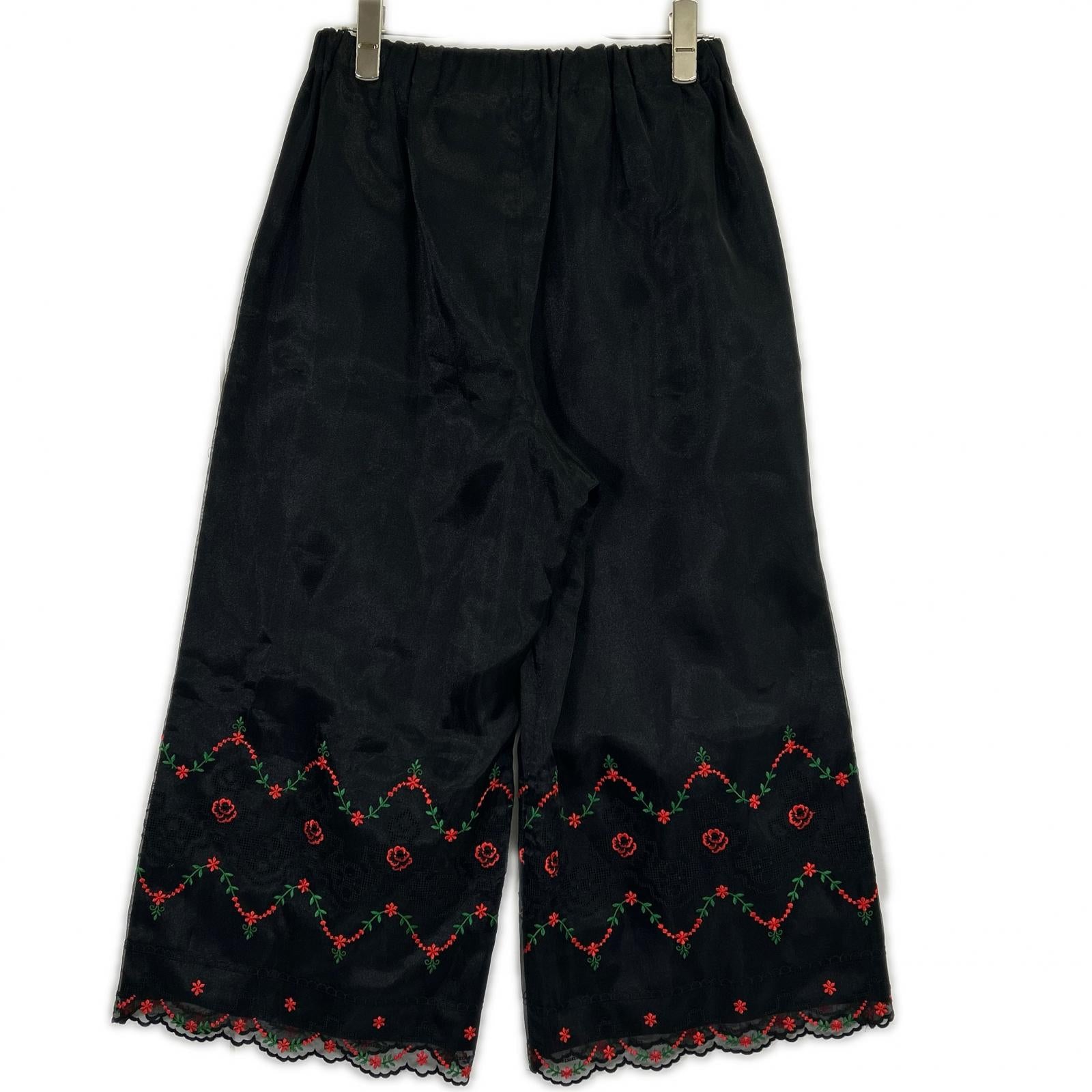 tricotCOMMEdesGARCONS トリココムデギャルソン TB-P004 ブラック フラワー刺繍 シアーワイドパンツ ボトムス