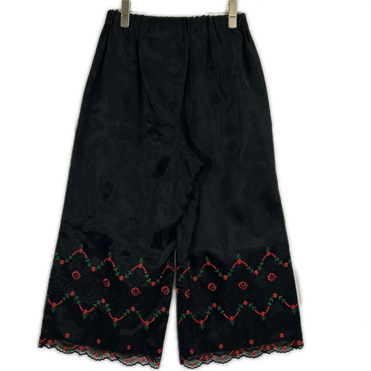 TB-P004 Black Floral Embroidery Sheer Wide Pants Bottoms Not Labeled Women's