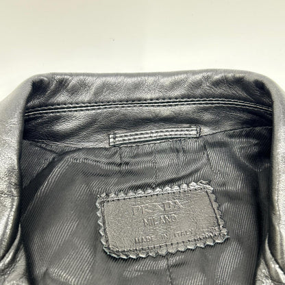 PRADA 普拉达 黑色 皮革 中开衩 双扣 西装夹克 外套