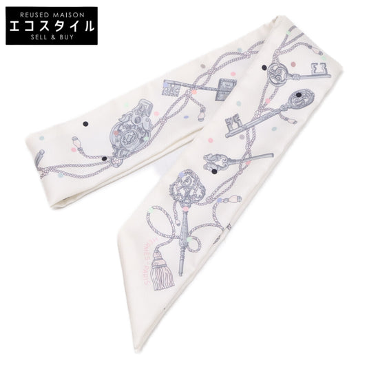 HERMES エルメス 【美品】Les Cles A Pois レ・クレ・ア・ポア 鍵モチーフ シルク ツイリー スカーフ