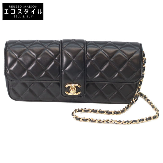 CHANEL シャネル 25-26AW AS5820 メタルプレート マトラッセ ブラック ラムスキン G金具 ターンロック シングルフラップチェーンショルダーバッグ ショルダーバッグ