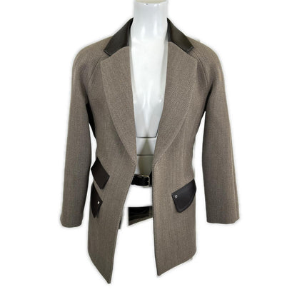 HERMES New Like Domestic Regular H4H0245DK Wool x Lambskin Silk Lining Sellier Button Inner Belt Leather Combination Jacket Blazer Jacket