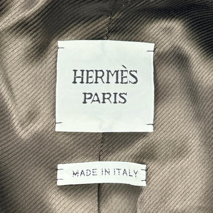HERMES 爱马仕 近全新 国内正品 H4H0245DK 羊毛x羊皮 真丝内衬 马蹄扣 内置腰带 皮革拼接夹克 西装外套 夹克