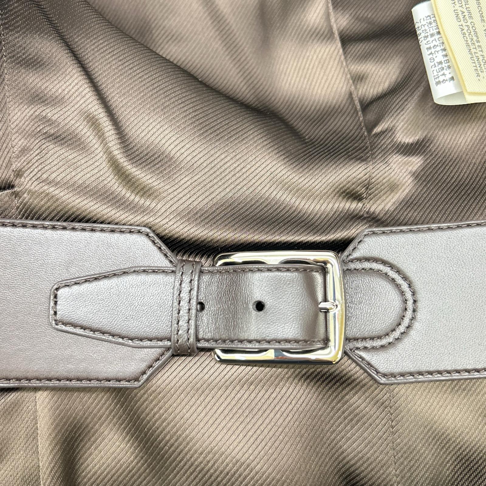 HERMES 爱马仕 近全新 国内正品 H4H0245DK 羊毛x羊皮 真丝内衬 马蹄扣 内置腰带 皮革拼接夹克 西装外套 夹克