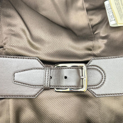 HERMES 爱马仕 近全新 国内正品 H4H0245DK 羊毛x羊皮 真丝内衬 马蹄扣 内置腰带 皮革拼接夹克 西装外套 夹克