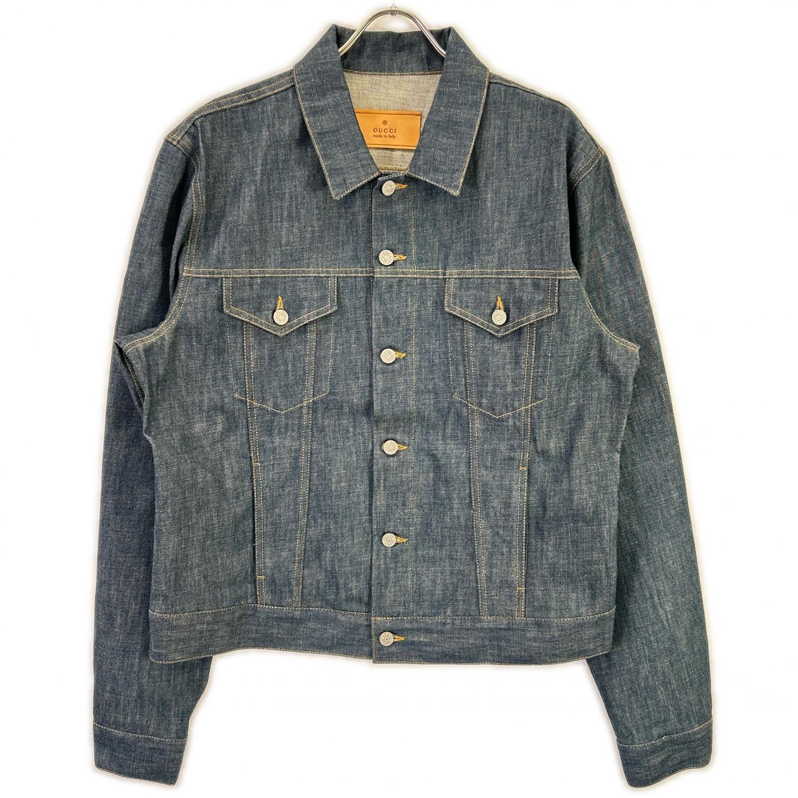 GUCCI Blue Cotton Leather Patch 3rd Denim Jacket