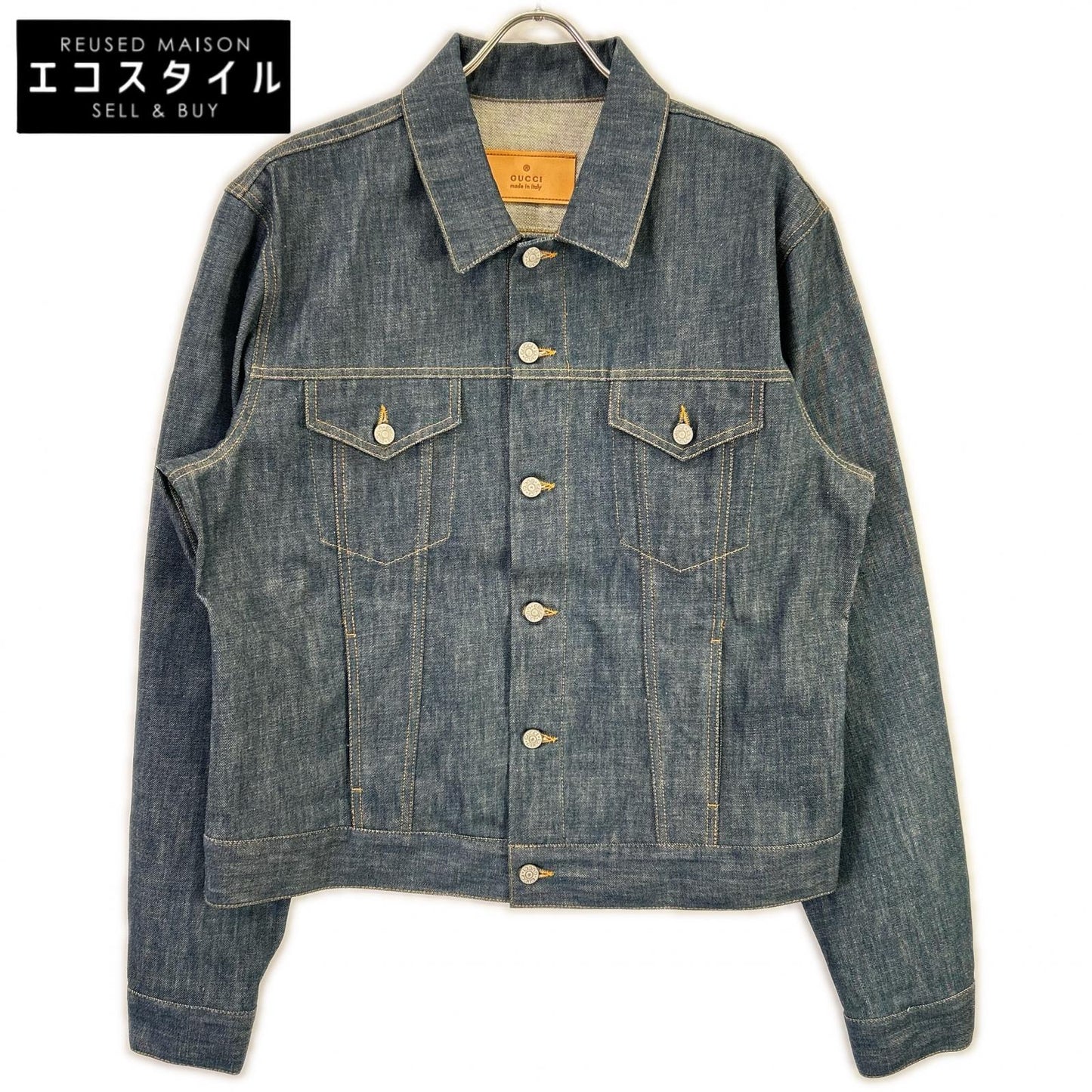 GUCCI Blue Cotton Leather Patch 3rd Denim Jacket
