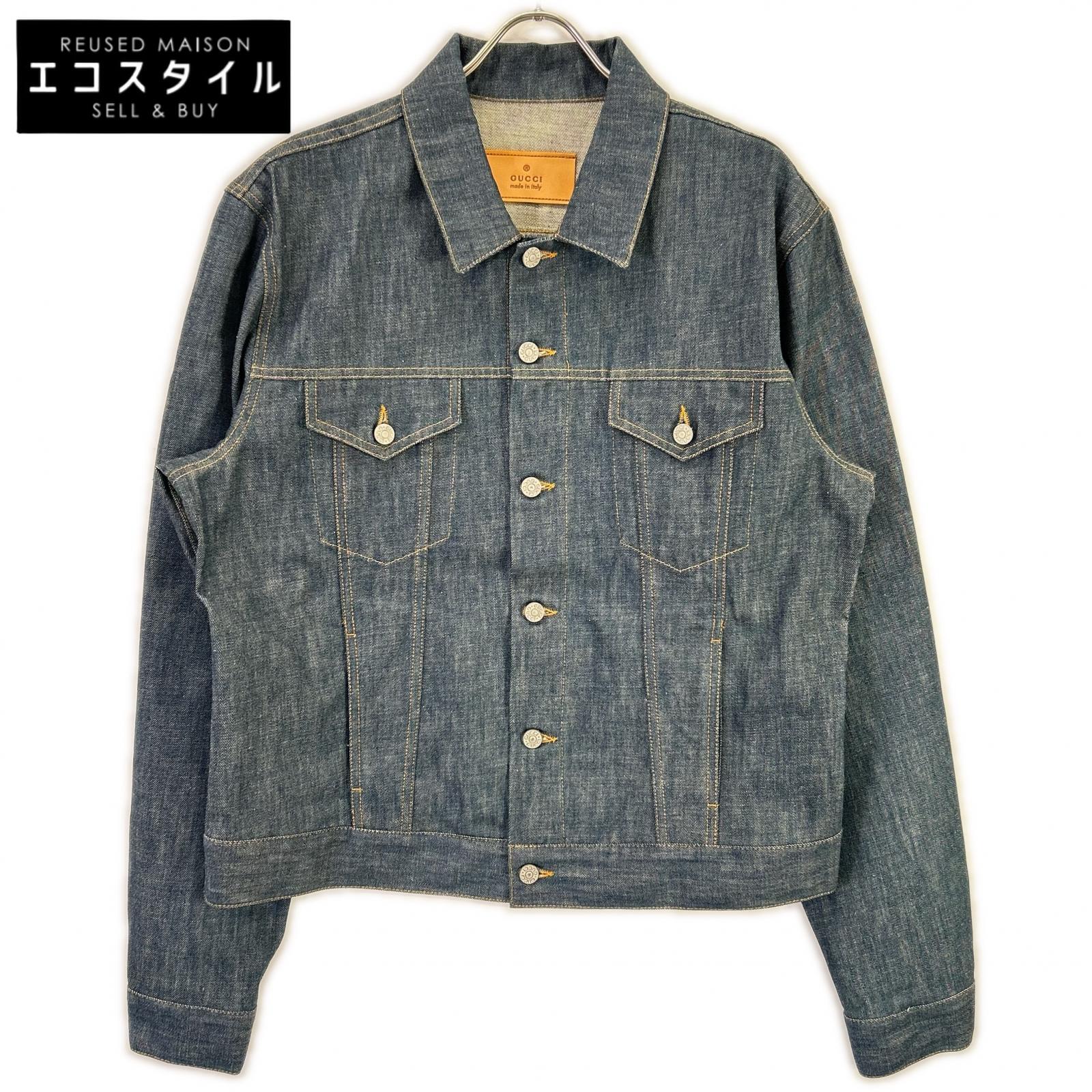 GUCCI Blue Cotton Leather Patch 3rd Denim Jacket