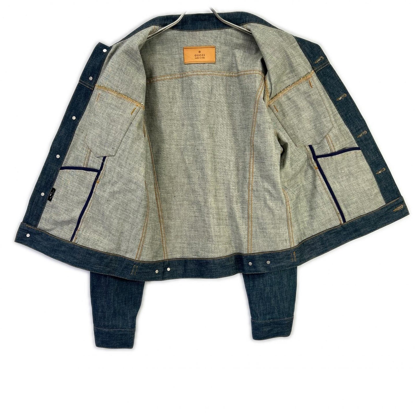 GUCCI Blue Cotton Leather Patch 3rd Denim Jacket