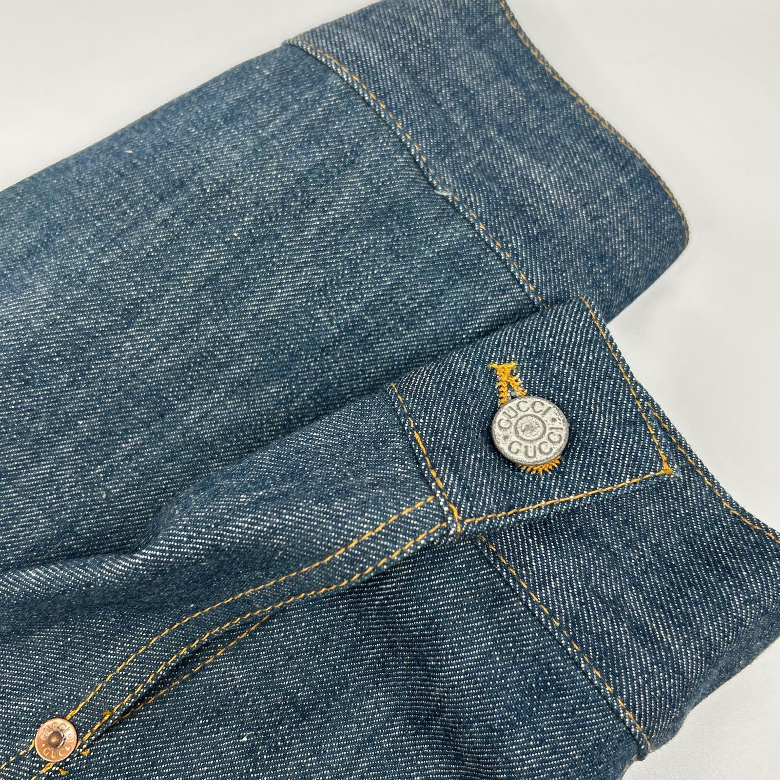 GUCCI Blue Cotton Leather Patch 3rd Denim Jacket