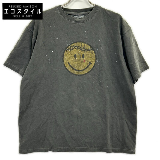 T0677 ｽﾄｰﾝｸﾞﾚｰ ﾀﾞﾒｰｼﾞﾍﾟｲﾝﾄ加工 ｽﾏｲﾙ/JESUS CHRISTﾌﾟﾘﾝﾄ ANSWER VINTAGE TEE トップス M メンズ