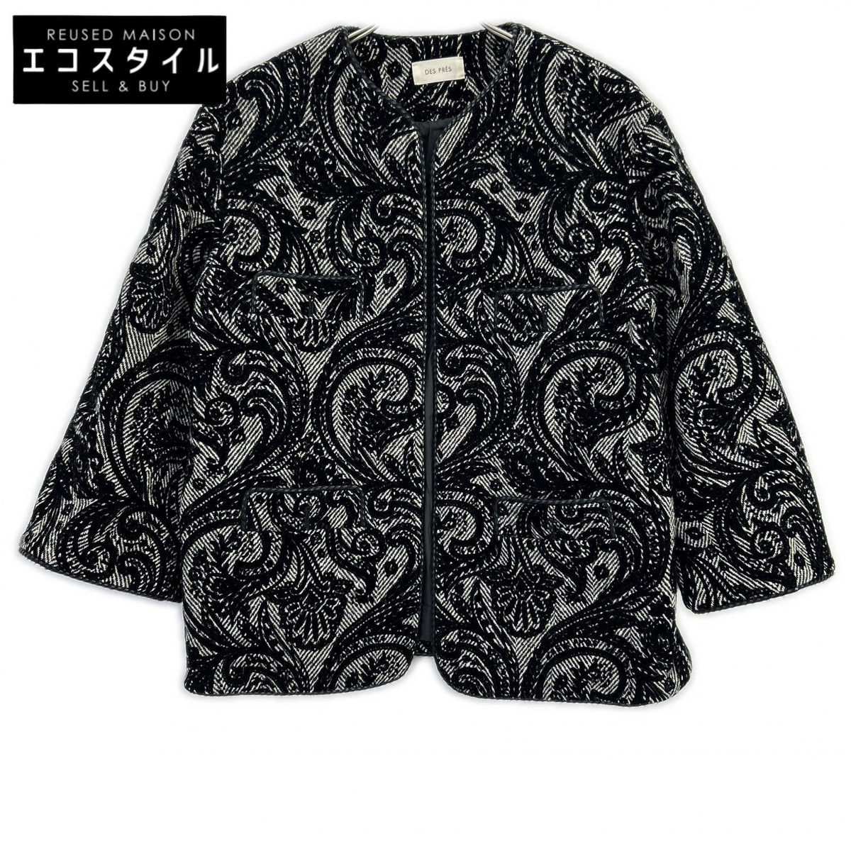 DES PRES 22073407307 Black Paisley Heavy Flock Print Crew Neck Jacket