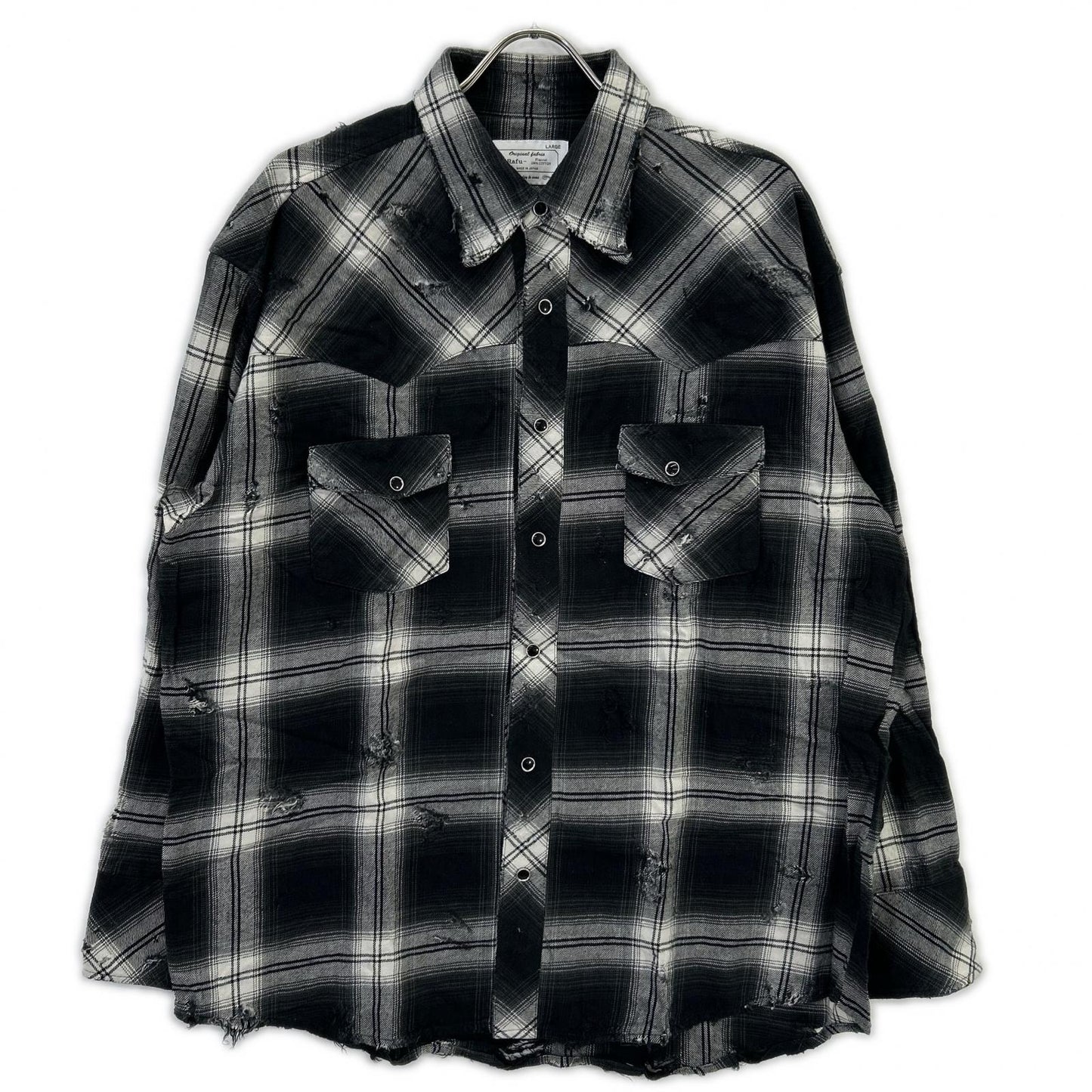 Rafu ラフ Rafu002-23-01 23SS ブラック Western shirt ダメージ加工長袖シャツ トップス