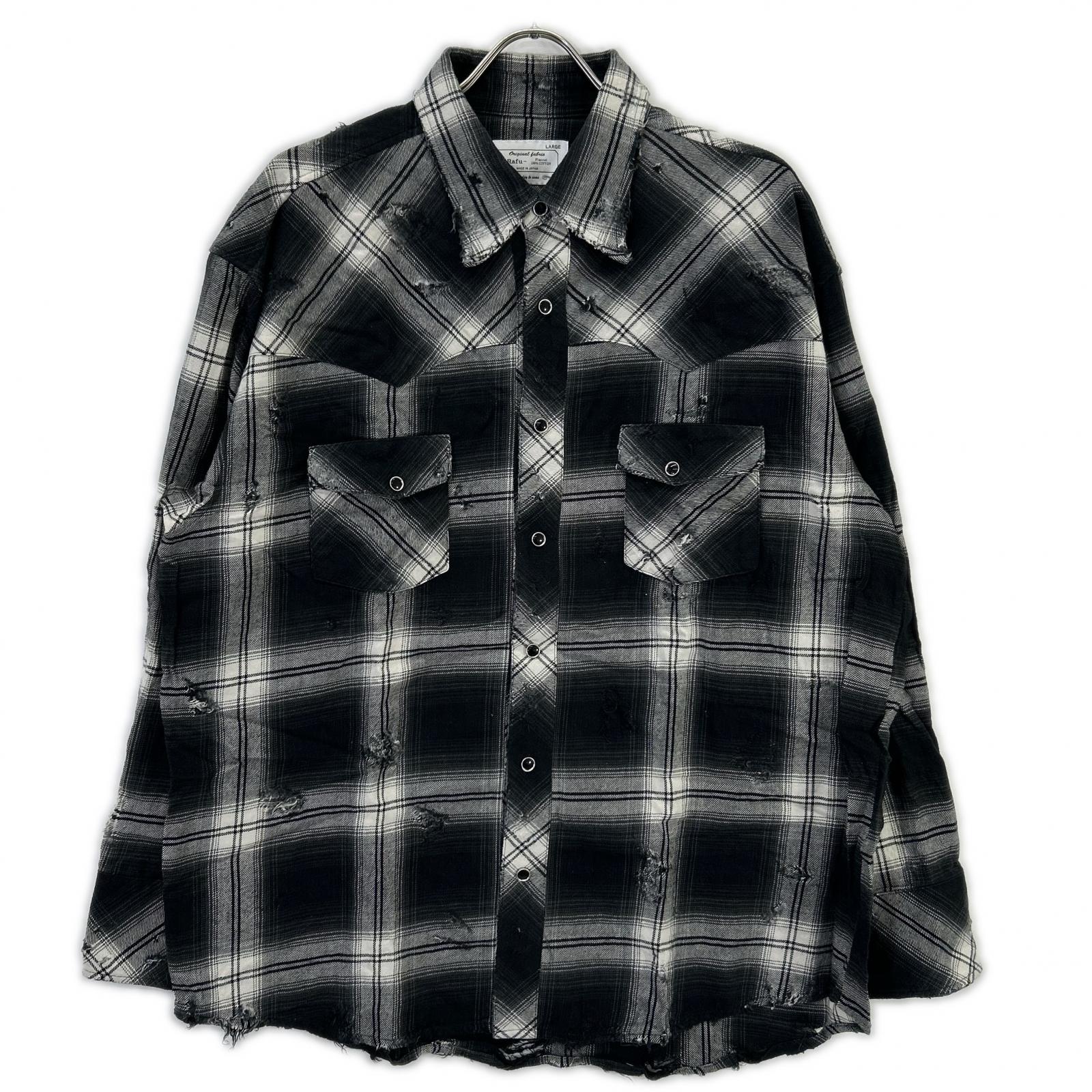 Rafu ラフ Rafu002-23-01 23SS ブラック Western shirt ダメージ加工長袖シャツ トップス