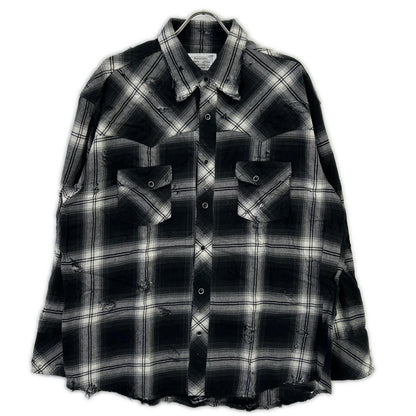 Rafu ラフ Rafu002-23-01 23SS ブラック Western shirt ダメージ加工長袖シャツ トップス