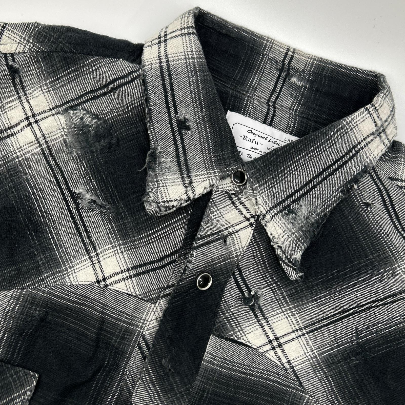 Rafu ラフ Rafu002-23-01 23SS ブラック Western shirt ダメージ加工長袖シャツ トップス