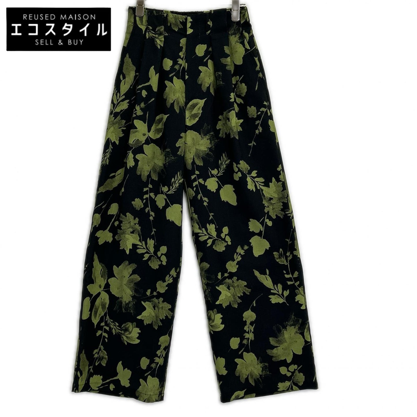 AMERI アメリ ブラック GRAINY FLOWER STRAIGHT PANTS ボトムス