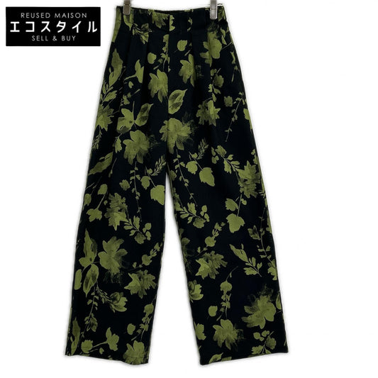 AMERI AMERI Black GRAINY FLOWER STRAIGHT PANTS Bottoms