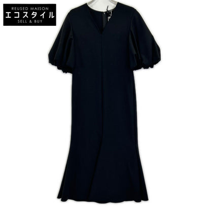 YOKOCHAN ヨーコチャン YCD-322-850 黑色 V领 褶皱蓬松袖连衣裙