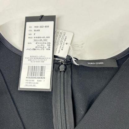YOKOCHAN ヨーコチャン YCD-322-850 ブラック Vネック ギャザーボリュームスリーブワンピース ワンピース