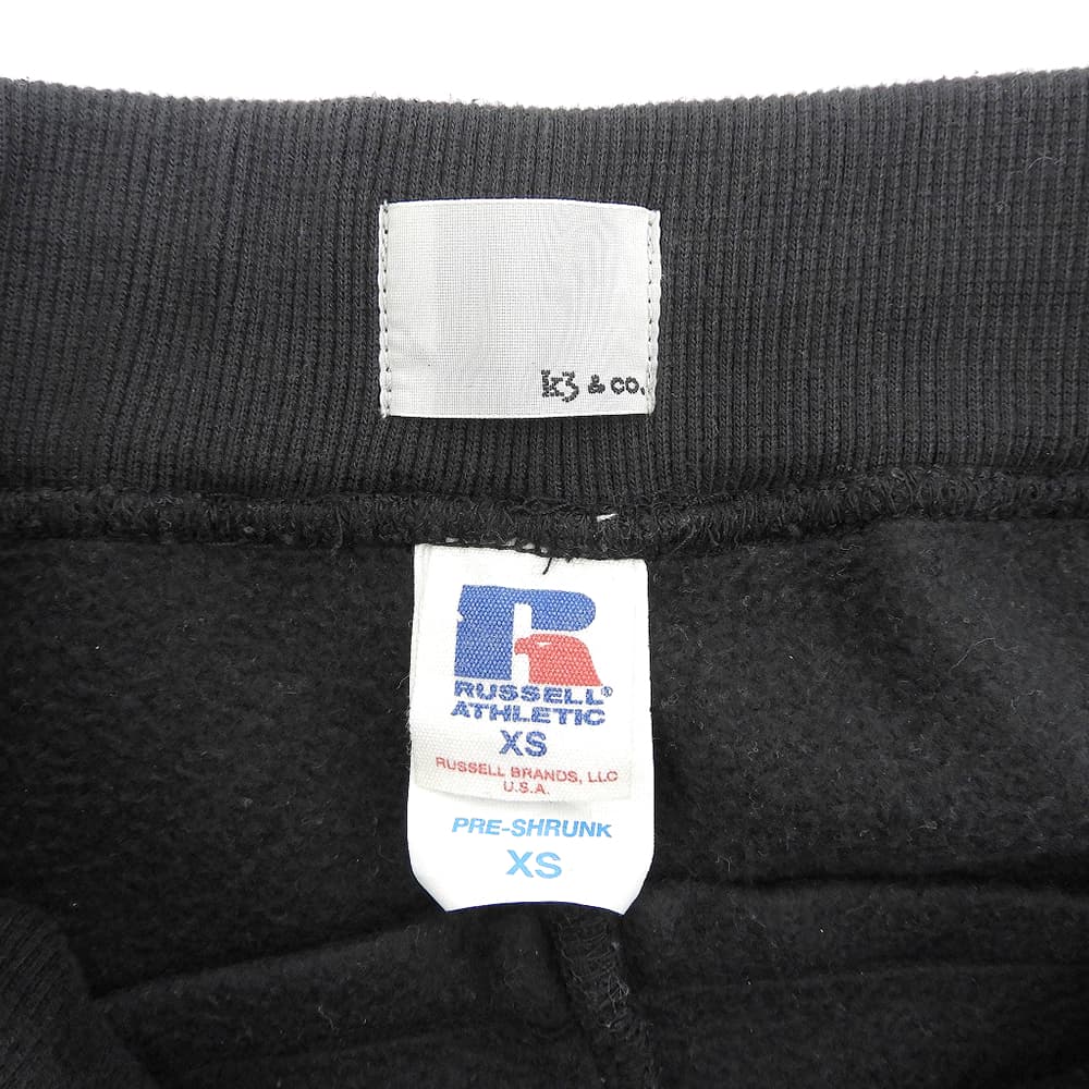 k3&co. ケイスリーアンドコー 【RUSSELL】 カットオフ ゴムウエスト フレア スウェットパンツ ボトムス レディース ブラック XS ボトムス