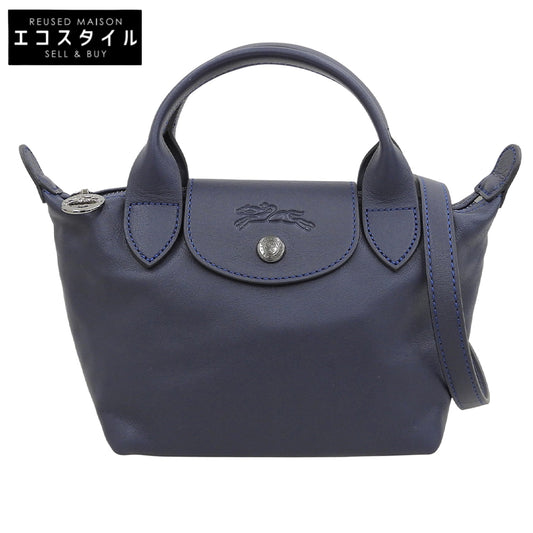 Longchamp ロンシャン 新品同様 PLIAGE CUIR プリアージュキュイールXS オールレザー 2WAY ハンドバッグ レディース ネイビー ハンドバッグ