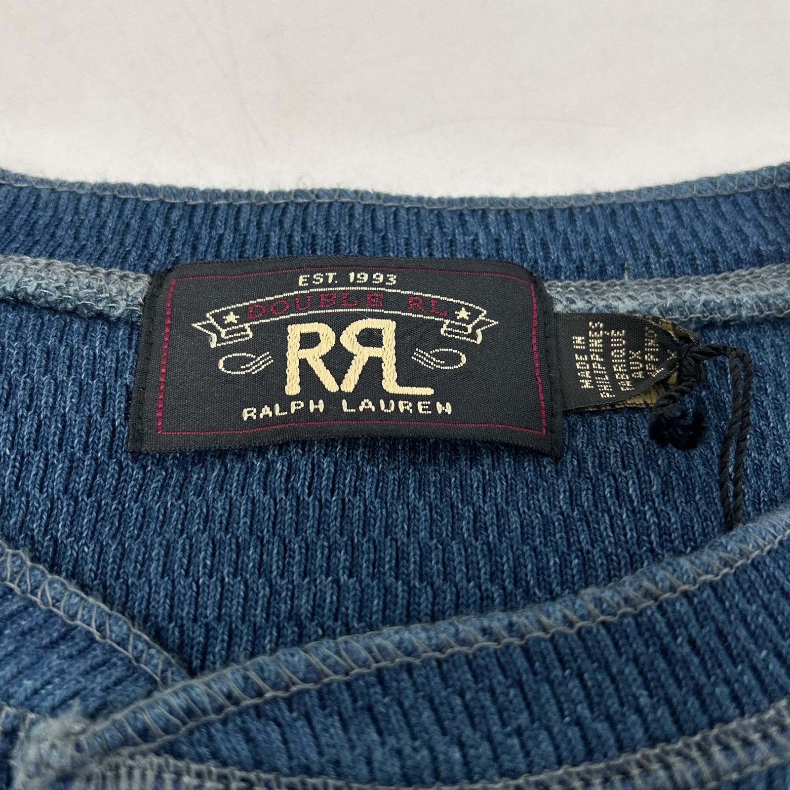 RRL 双R标 MNRRKNI1N820005 靛蓝色蜂窝华夫格针织棉 本蓝染 漂洗加工 果核纽扣 亨利领衬衫 上衣