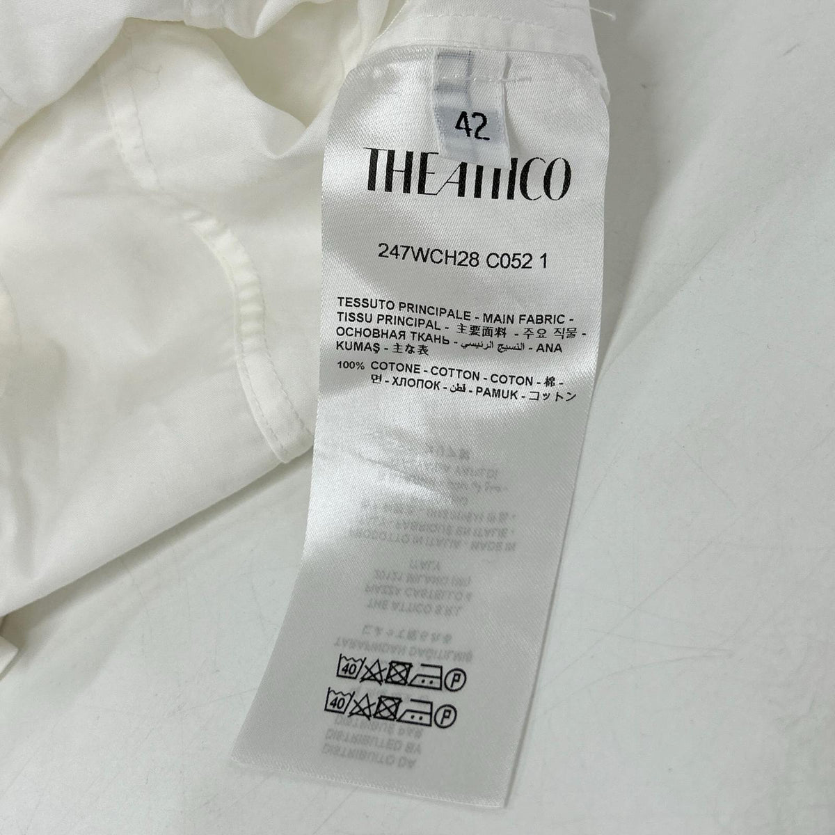 THE ATTICO ジ アティコ ホワイト コットン ワンポイント刺しゅう ドレシックシャツ ブラウス トップス