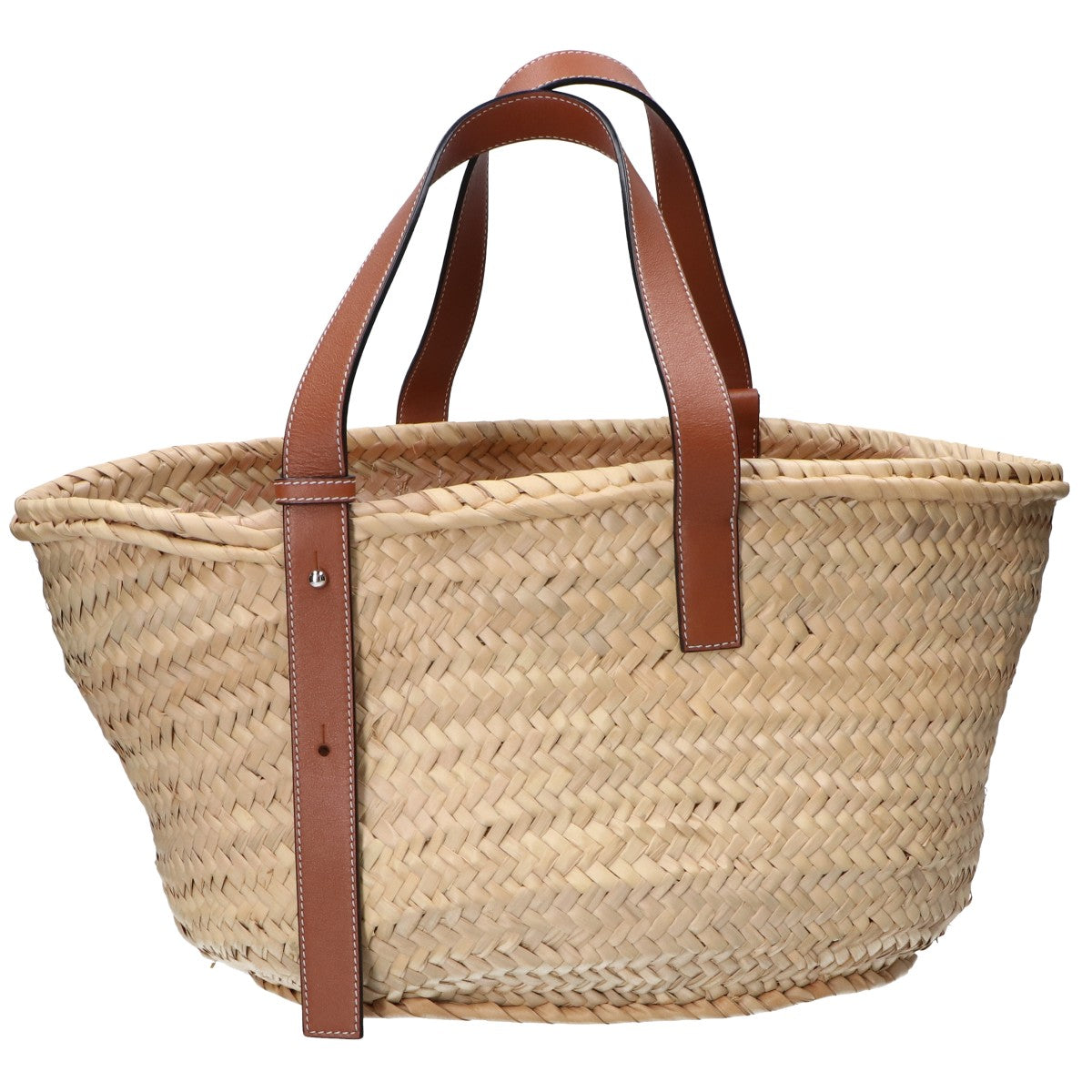 LOEWE 327.02.S92 Natural/Tan Palm Leaf x Calfskin Embossed Anagram Raffia Basket Bag Medium Handbag
