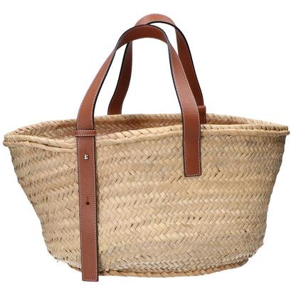 LOEWE 327.02.S92 Natural/Tan Palm Leaf x Calfskin Embossed Anagram Raffia Basket Bag Medium Handbag