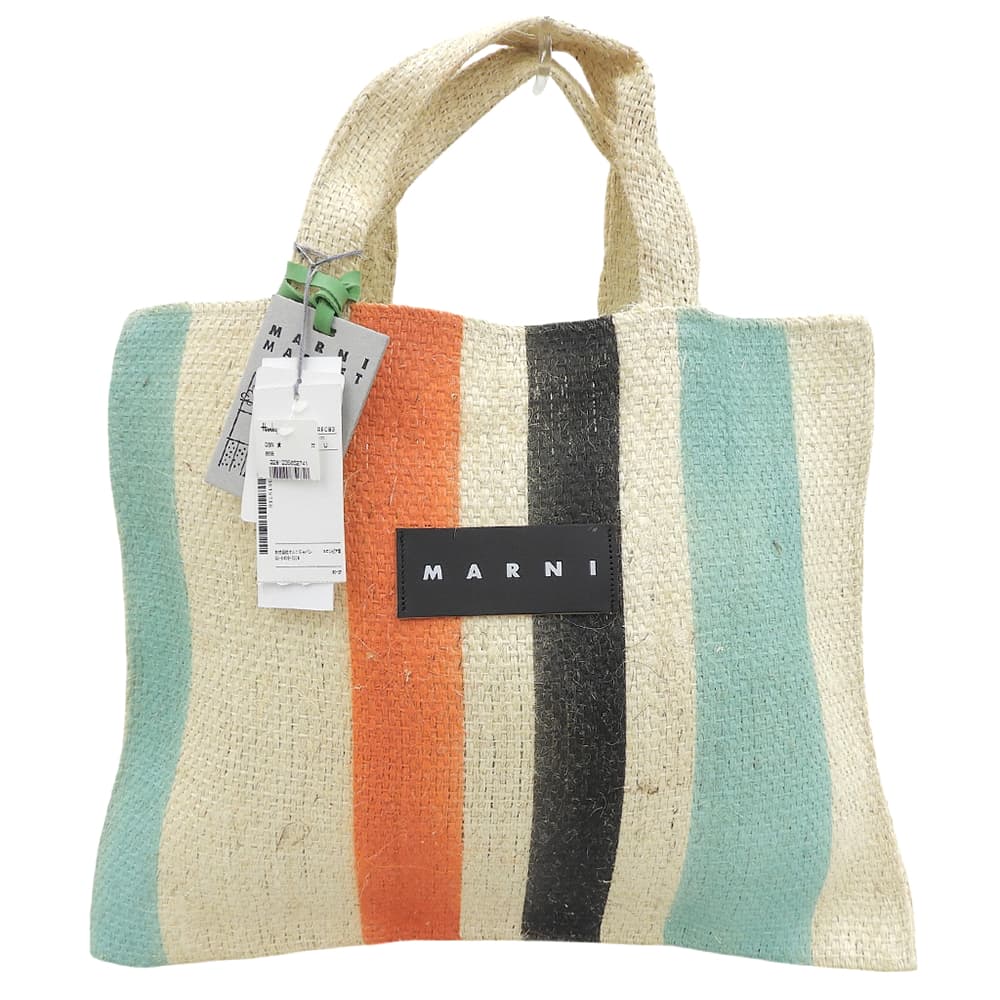 MARNI マルニ 新品同様 マルニマーケット レザーロゴ ストライプ カナパ トートバッグ レディース マルチカラー SHMH0003M0RF083 トートバッグ