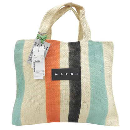 MARNI マルニ 新品同様 マルニマーケット レザーロゴ ストライプ カナパ トートバッグ レディース マルチカラー SHMH0003M0RF083 トートバッグ