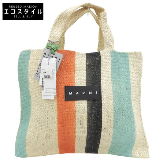 MARNI マルニ 新品同様 マルニマーケット レザーロゴ ストライプ カナパ トートバッグ レディース マルチカラー SHMH0003M0RF083 トートバッグ