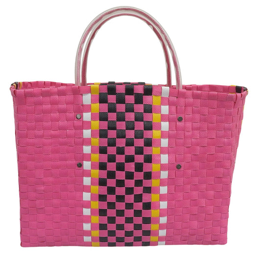MARNI マルニ フラワーカフェ レザーロゴ かご トートバッグ レディース ピンク×ブラック×イエロー×ホワイト トートバッグ