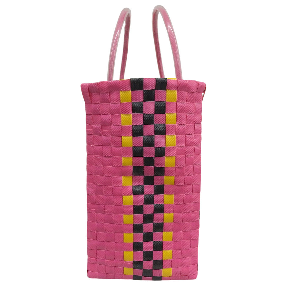 Marni Flower Café leather logo basket tote bag, women's pink × black × yellow × white