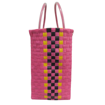 Marni Flower Café leather logo basket tote bag, women's pink × black × yellow × white