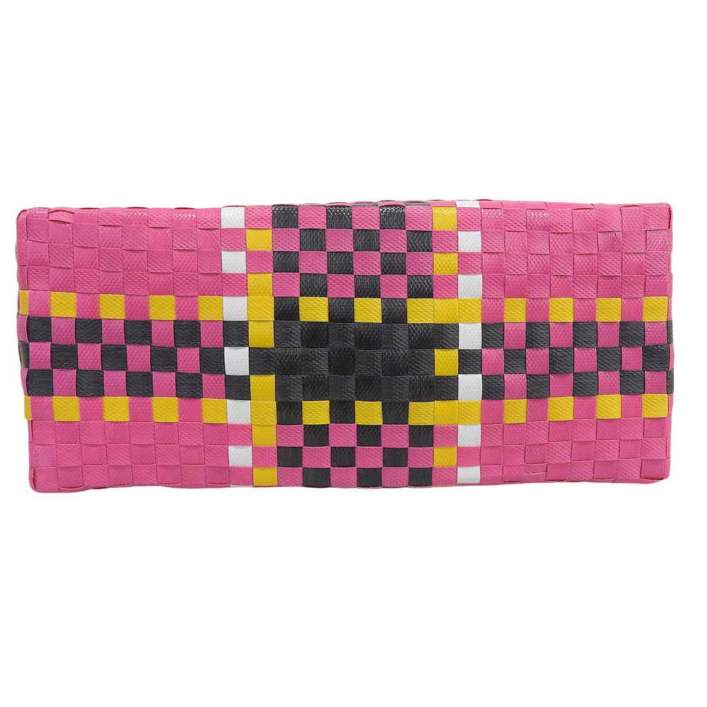 Marni Flower Café leather logo basket tote bag, women's pink × black × yellow × white