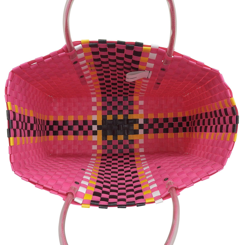 Marni Flower Café leather logo basket tote bag, women's pink × black × yellow × white
