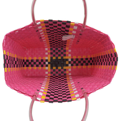 Marni Flower Café leather logo basket tote bag, women's pink × black × yellow × white