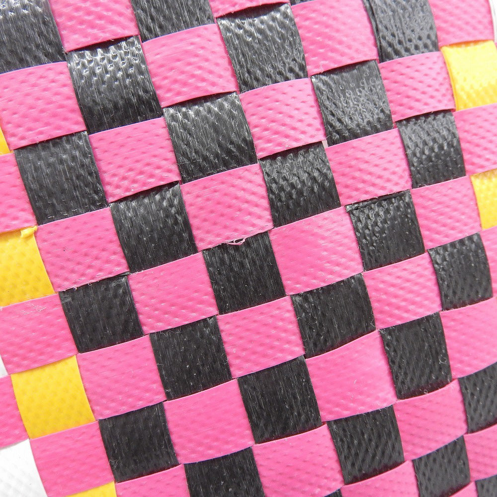 Marni Flower Café leather logo basket tote bag, women's pink × black × yellow × white